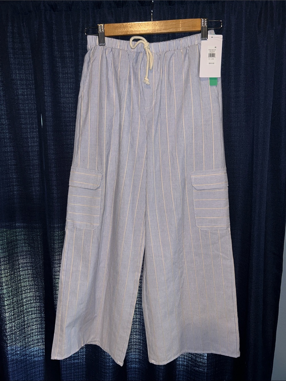 Girl’s Light Blue Striped Cargo Drawstring Pants